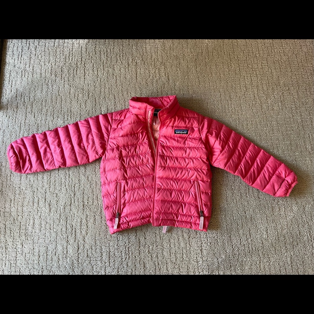 Toddler girl’s Patagonia Down Sweater Puffer Jacket, in Range Pink size 4T.